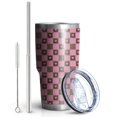 thumbnail image 2 of 30oz Pink Brown Heart Checkered Pattern Tumblers Stainless Steel Tumbler with Lid and Straw,Vacuum Insulated Double Wall Travel Tumbler Cups Mug with Cleaning Brush for Coffee,Tea, 2 of 7