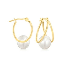 Ross-Simons 8-9mm Cultured Pearl Double-Hoop Earrings in 14kt Yellow Gold, Women's, Adult