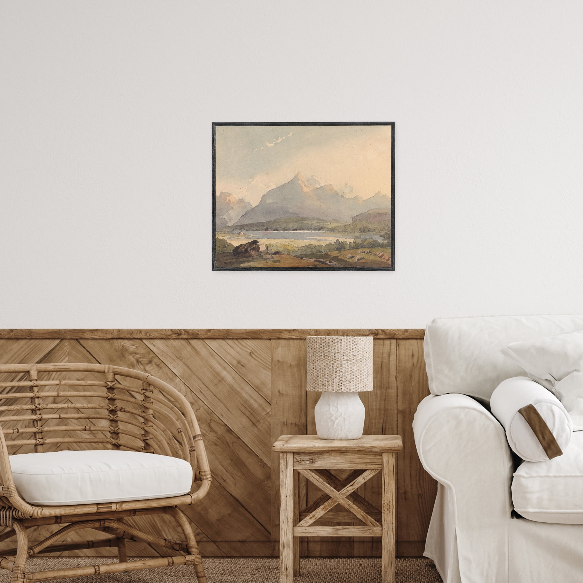 Peaceful Hazy Mountains White Framed Giclee Art, design by Lettered and Lined
