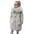 thumbnail image 3 of Mercatoo Kids Girls Wool Blend Solid Color Long Coat Toddler 𝐅aux F𝐮r Hood Button Down Pocket Dress Outwear Winter Jacket, 3 of 8