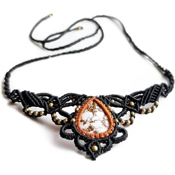 AYANA Banded Jasper Handmade Macrame Necklace for Women | Adjustable Healing Crystal Pendant | Eco-Friendly, Handcrafted Macramé Jewelry with Ethically Sourced Gemstones | Women's Ethnic Jewelry