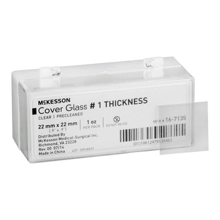 McKesson Square Microscope Cover Glass, #1 Thickness, Clear, 22 x 22 mm, 1 Ct