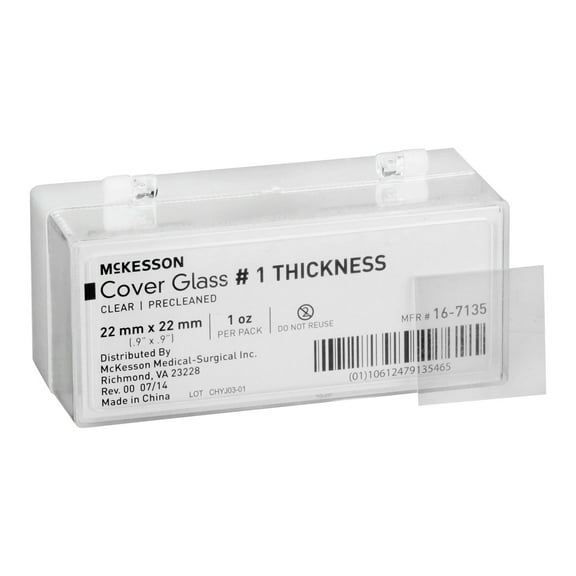 McKesson Square Microscope Cover Glass, #1 Thickness, Clear, 22 x 22 mm, 1 Ct