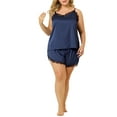 thumbnail image 3 of Agnes Orinda Women's Plus Lace Panel Sleeveless Cami Elastic Waist Shorts Pajama Sets, 3 of 8