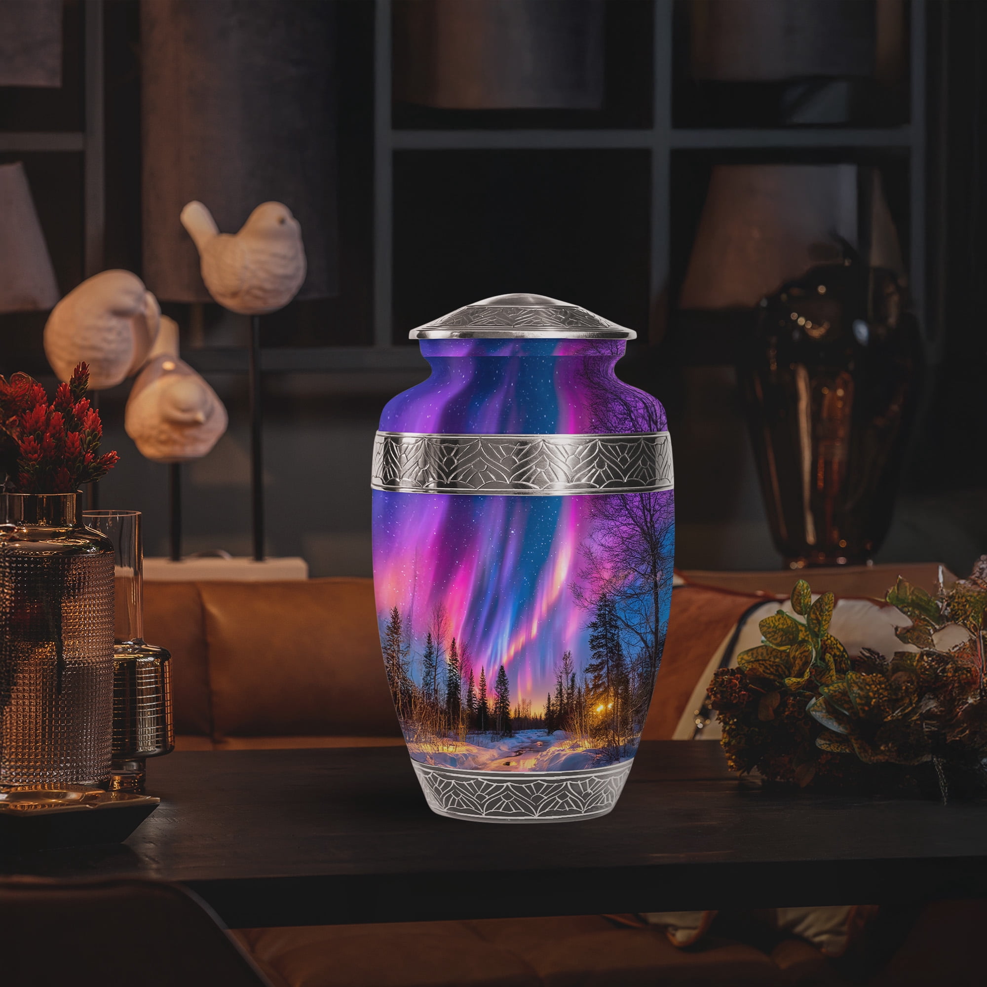YATSKIA Northern Lights Large Funeral Urn for Ashes Adult Brother and Sister, Decorative Cremation Urns for Human Ashes Adult , (200 Cubic, Large 10 Inch)