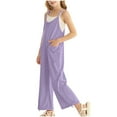 thumbnail image 3 of Girls Casual Jumpsuits Sleeveless Adjustable Strap Harem Pants Rompers with Pocket Loose Going Out Outfits for Girl, Purple, 11 Years, 3 of 7