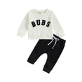 thumbnail image 1 of xiaxaixu Toddler Boys 2PCS Pants Fall Outfits Sets Long Sleeve Letter Embroidery Tops and Drawstring Pants Sets, 1 of 9