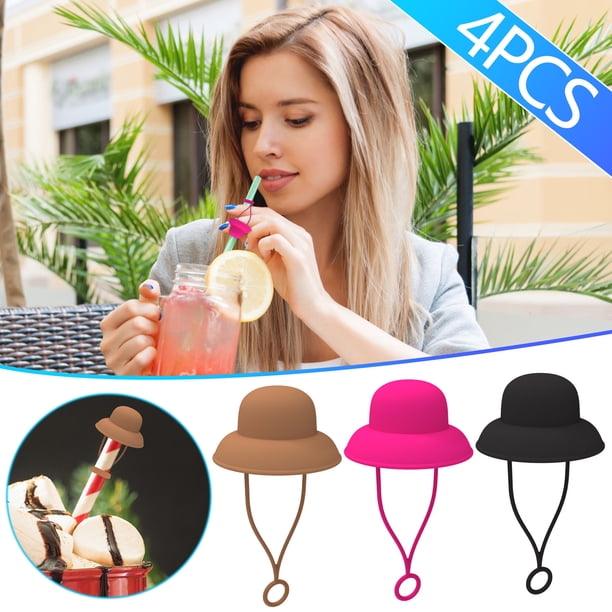 Fundas de paja 10mm en forma de sombrero | Divertidos adornos de paja de vasos reutilizables | Accesorios para bebidas de silicona de grado alimenticio | Se adapta a vasos de 30 oz y 40 oz | A