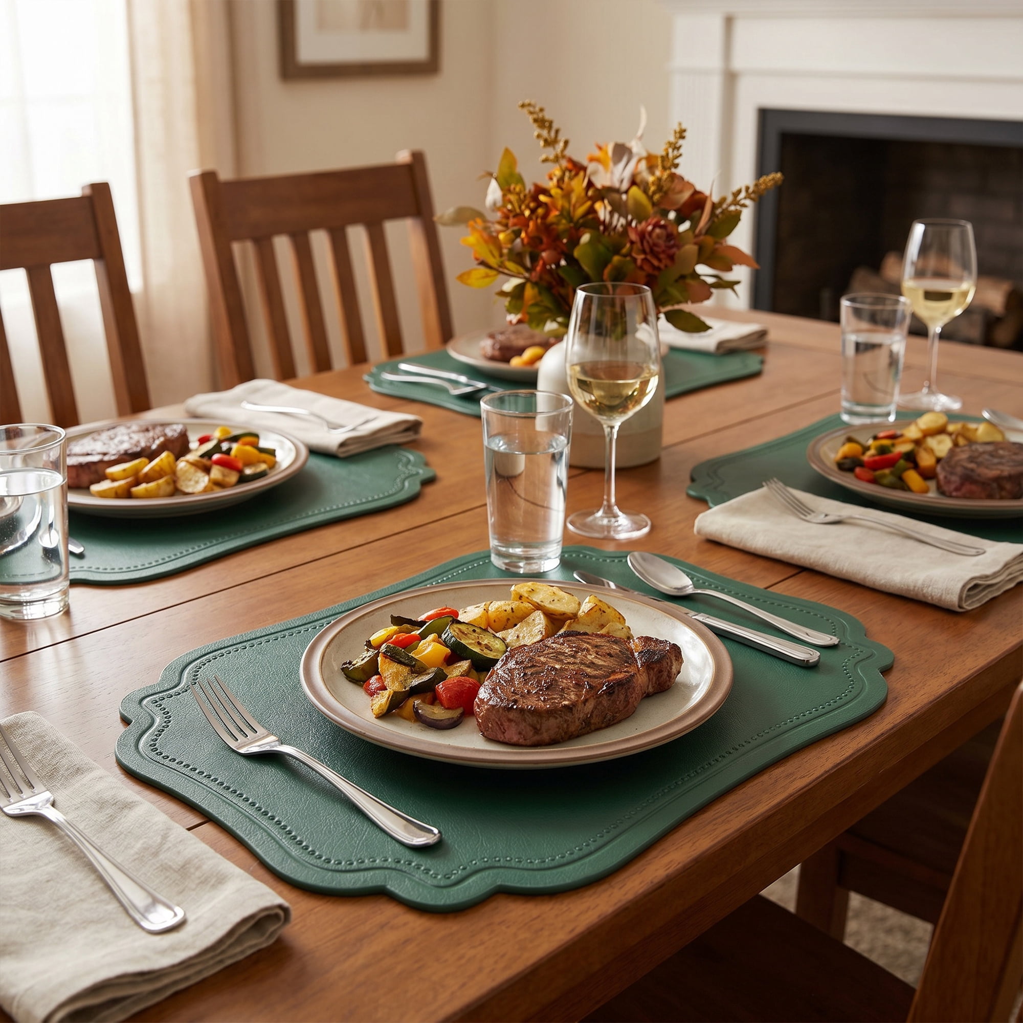 Unique Bargains Set of 6 Solid Placemats Leather Placemats for Kitchen Dining Green