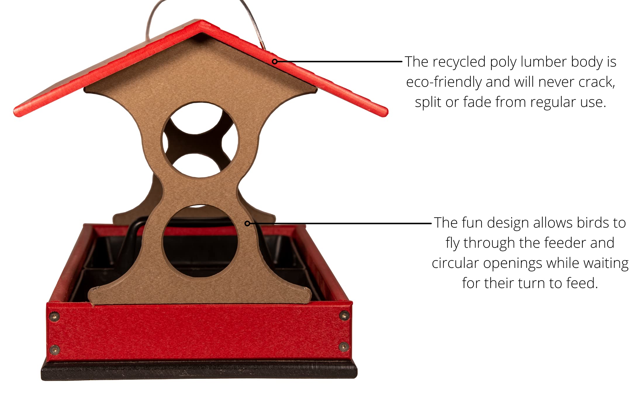 JCs Wildlife Large Fly Thru Bird Feeder (Cardinal Red and Tan, Feeder Only)