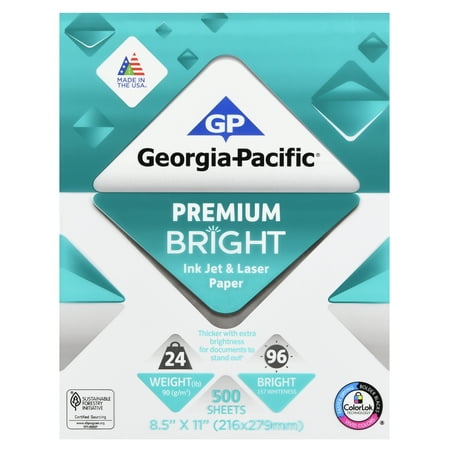 Georgia-Pacific Premium Bright Inkjet and Laser Paper, 8.5" x 11", 24 lb, 96 Brightness, 500 Sheets