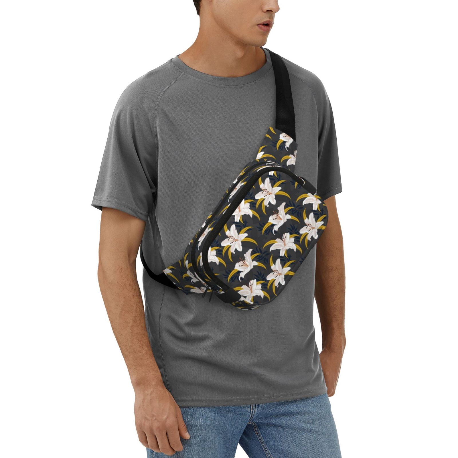 Picia Lilies Flowers Print Square Double-Layer Waist Bag Mini Adjustable Waist Belt Bag Exercise Running Travel Hiking