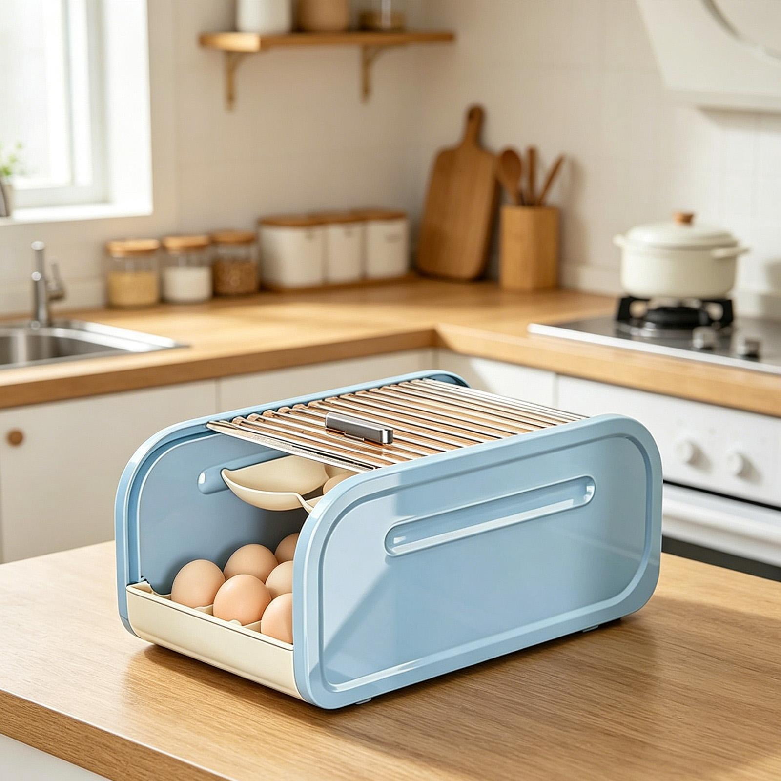 Baoblaze Egg Holder for Fridge Egg Dispenser Automatic Rolling Cabinet Container Space