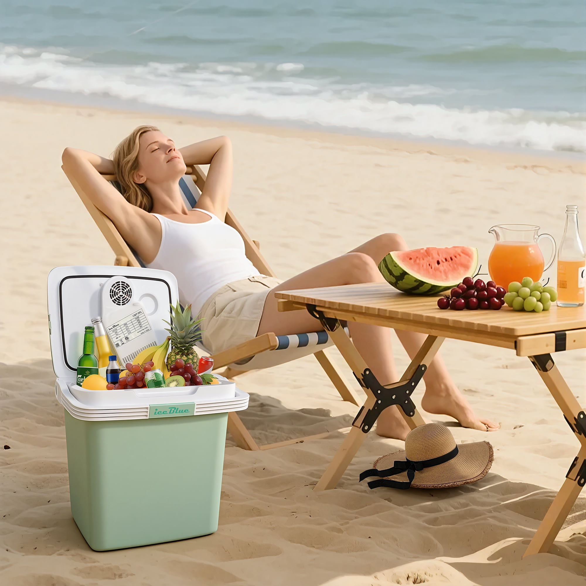 iceBlue 26L Portable Outdoor Refrigerator with Handle Lock, Car Cooler, Camping Fridge(Green)