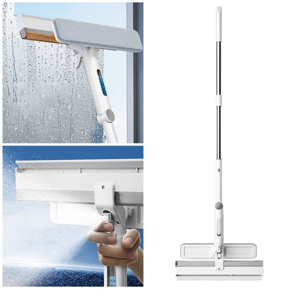 Window Cleaning Kit with Retractable Sprayer Squeegee and Extension Pole Telescopic 50" Reach Bendable Head for Indoor Glass Cleaning and High Windows