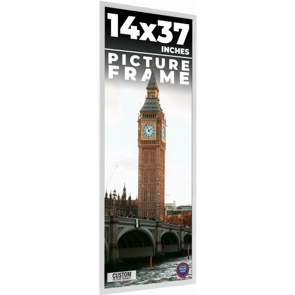 14x37 Frame White Solid Wood Picture Frame Includes UV Acrylic Shatter Guard Front, Acid Free Foam