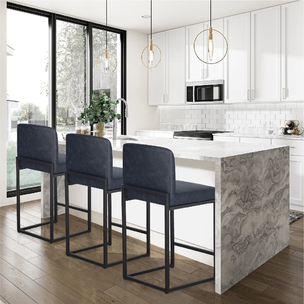 Sophia & William 24.6" Bar Stools PU Leather Counter Height Bar Stools with Back Modern Counter Height Chair for Kitchen Island, Black