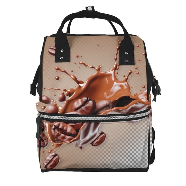 Easygdp Coffee Beans Chocolate Splash para Bolsa de Bebé de Gran Capacidad con Múltiples Bolsillos, Bolsa de Pañales para Padres, Bolsa de Viaje Organizada y Elegante