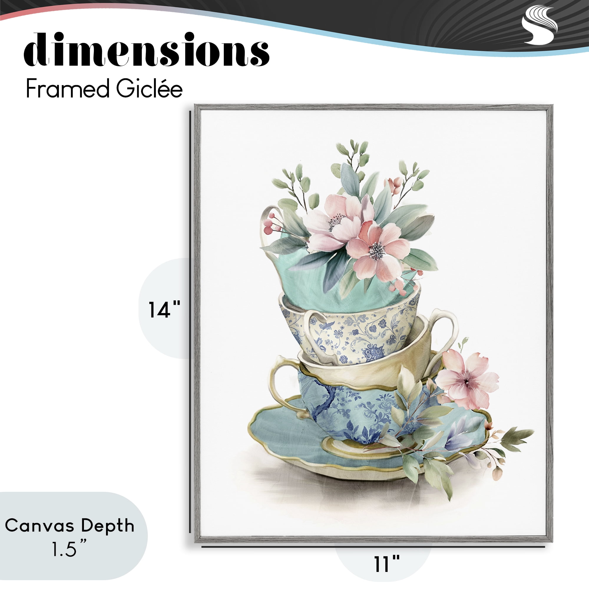 Stupell Industries Tea Cup Chinoiserie Blossoms Gray Framed Giclee Art, design by Kim Allen