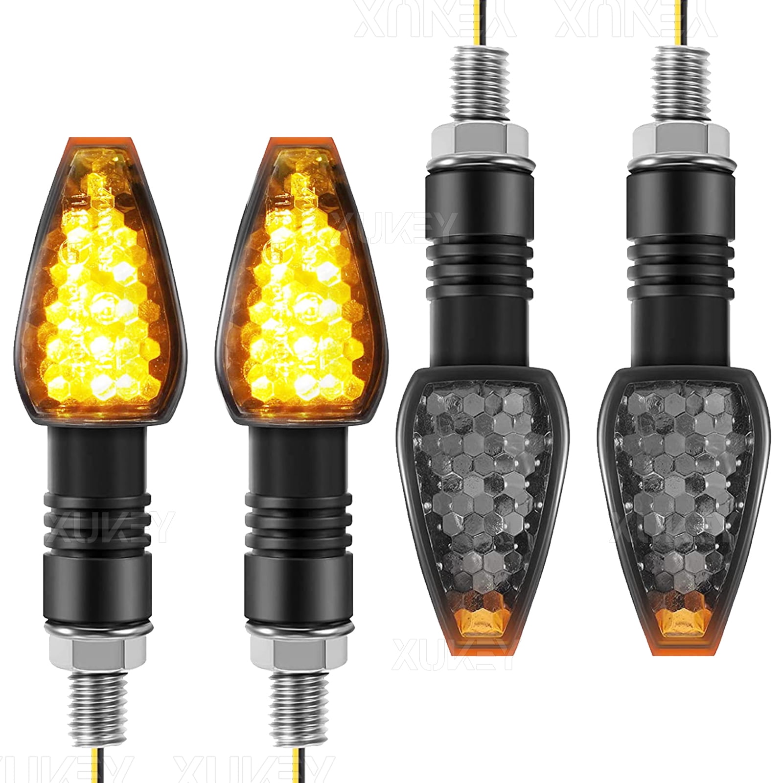 AUTOXBERT 4X Motorcycle Turn Signals Lights Indicators Bike LED Blinkers Amber 10MM Universal