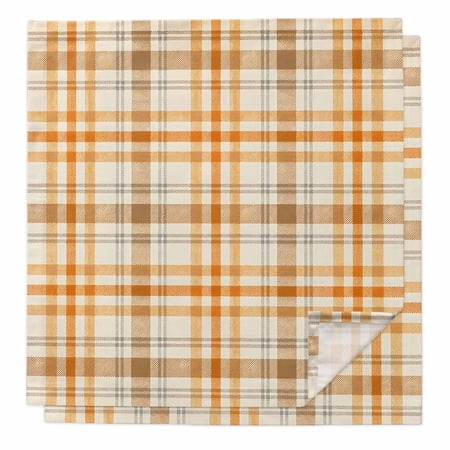 Fall Orange Grid Cloth Napkins Set of 2 Minimalist Orange Brown Lines Plaid Modern Country Soft Washable Square Dinner Napkins for Party Wedding Restaurant Hotel Cocktail 20x20 Inch