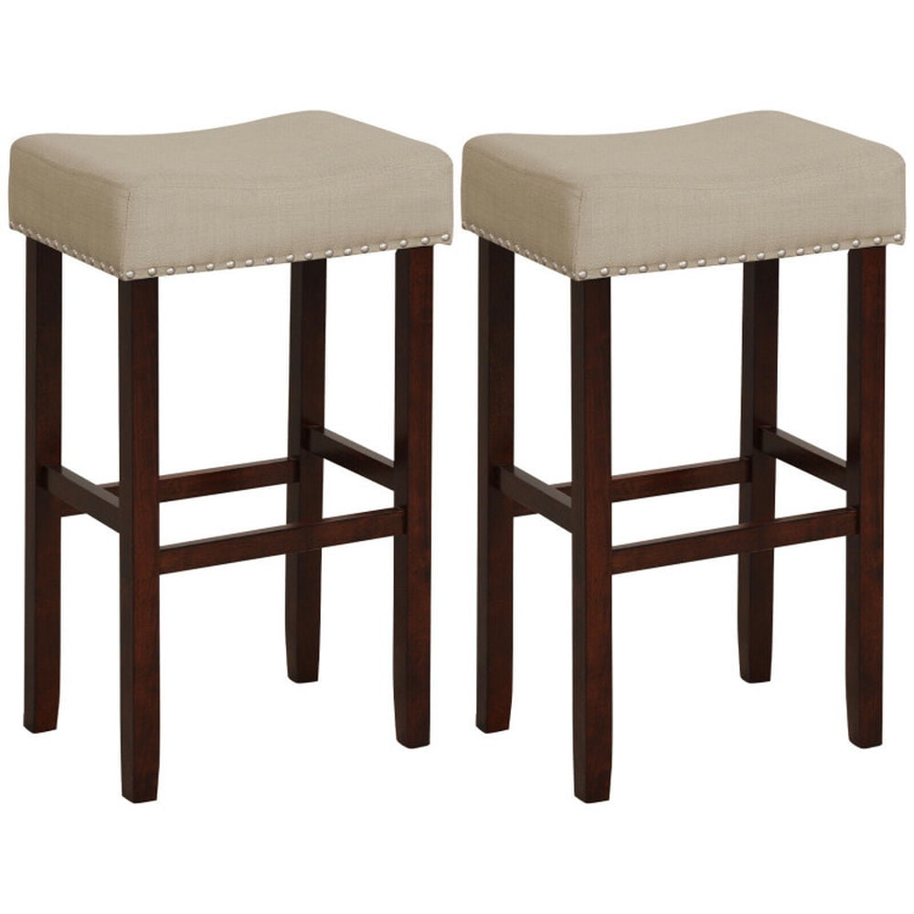Demi Bonn 29" Set of 2 Bar Stool with Curved Seat Cushions, Modern Dining Chair, Beige