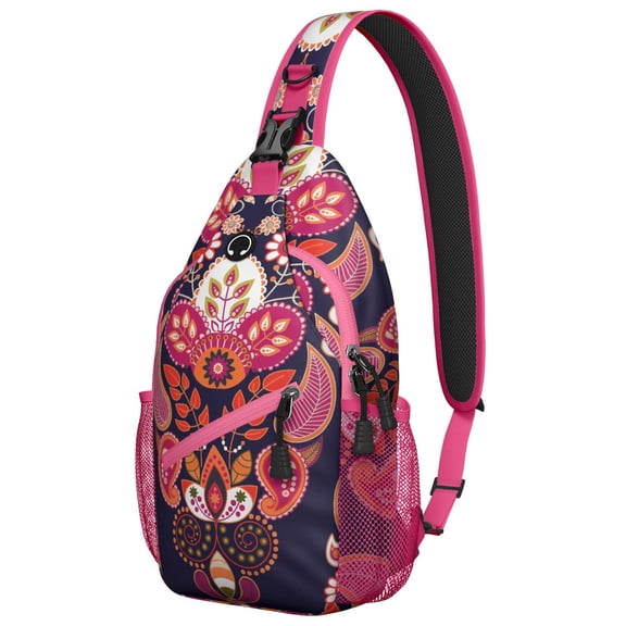 Colorful Vibrant Paisley Sling Bag - Tribal Ethnic Design Chest Bag - Anti-Theft Travel Daypack for Men & Women