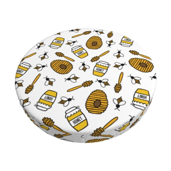 Kdxio Honey Print Stool Covers Round,Stretch Round Bar Stool Covers Washable Bar Stool Cushion Slipcover for 12-15 Inch Chair