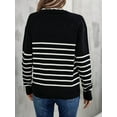thumbnail image 4 of Women Knit Sweater Casual V Neck Striped Print Loose Pullover Long Sleeve Sweater Tops Black XL, 4 of 9