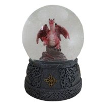 Fantasy Celtic Quadrilateral Knotwork Red Volcano Dragon Water Globe Figurine