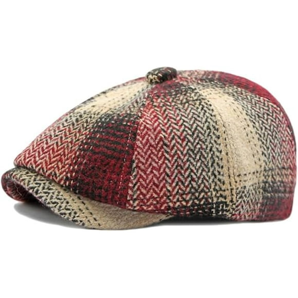 Mens Classic Newsboy Flat Cap Gatsby Ivy Cabbie Hat,red