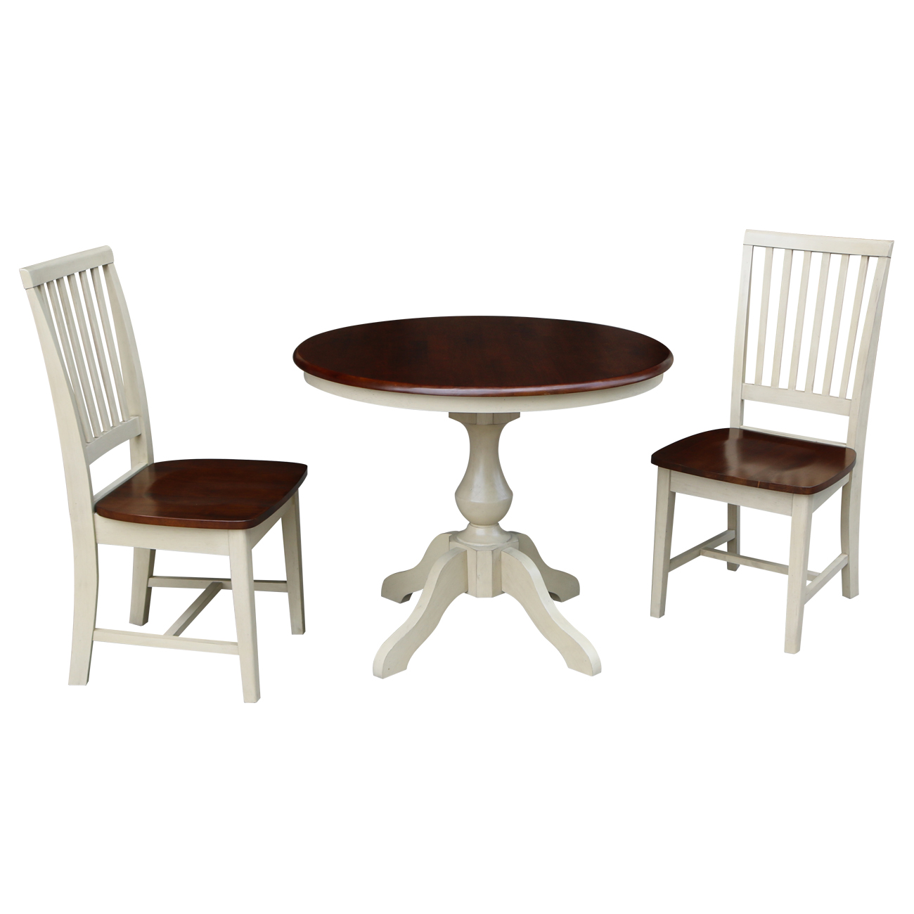 36" Round Top Dining Table and 2 Mission Chairs Almond/Espresso 3