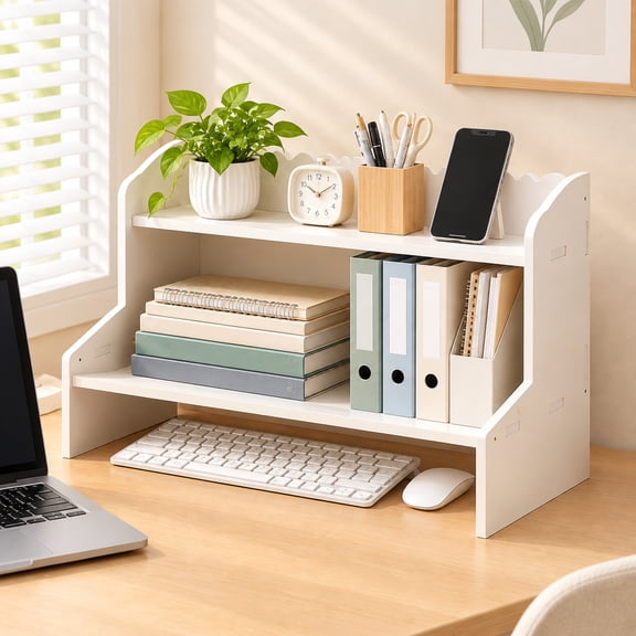 Aemutady 2-Tier Desk Shelf, 18.5" Double-Layer Desktop Organizer for Office, Home, Dorm