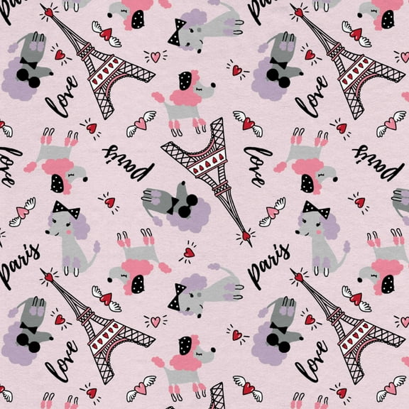 Mainstays 42" Light-weight Flannel Fabric Paris Pink Dogs by the Yard, Pink
