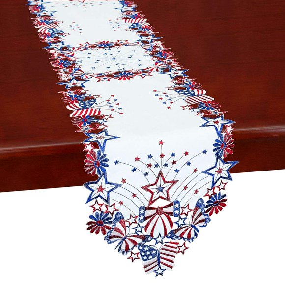 Simhomsen Camino De Mesa Patriótico Festivo Del 4 De Julio Para El Día De La Independencia Americana, Día De Los Caídos, Estrellas Bordadas, Mariposas Y Flores (14? 89 Pulgadas)