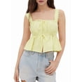 thumbnail image 4 of Women'S Smocked Peplum Square Neck Ruffle Sleeveless Tank Top Shirt Yellow L, 4 of 7