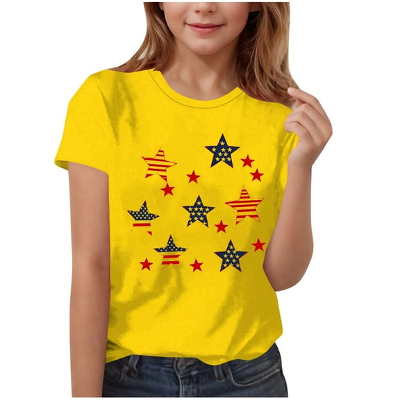FamilyThread Kids American USA Flag Patriotic T Shirts 4th of July Summer T-Shirt for Boys Girls Short Sleeve American Flag Holiday Patriotic Tops