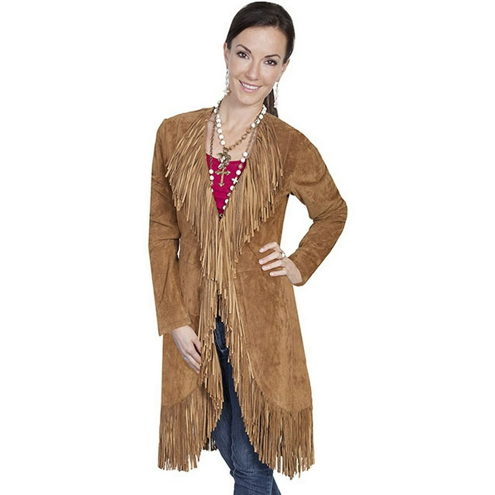 Scully Leather Scully Western Jacket Womens Boar Leather Fringe Maxi Lined L19