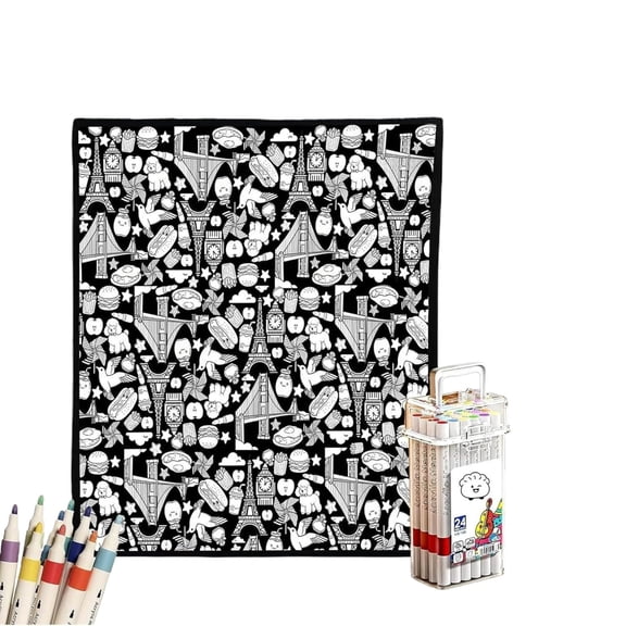 Christmas Coloring Blankets for Adults, Christmas Coloring Blanket with Markers, 24 Fabric Markers