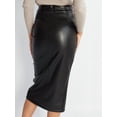 thumbnail image 2 of Women's Faux Leather Midi Pencil Skirt, High Waist Ruched Wrap Slit Skirt, Elegant Bodycon Skirt for Office Party, 2 of 4