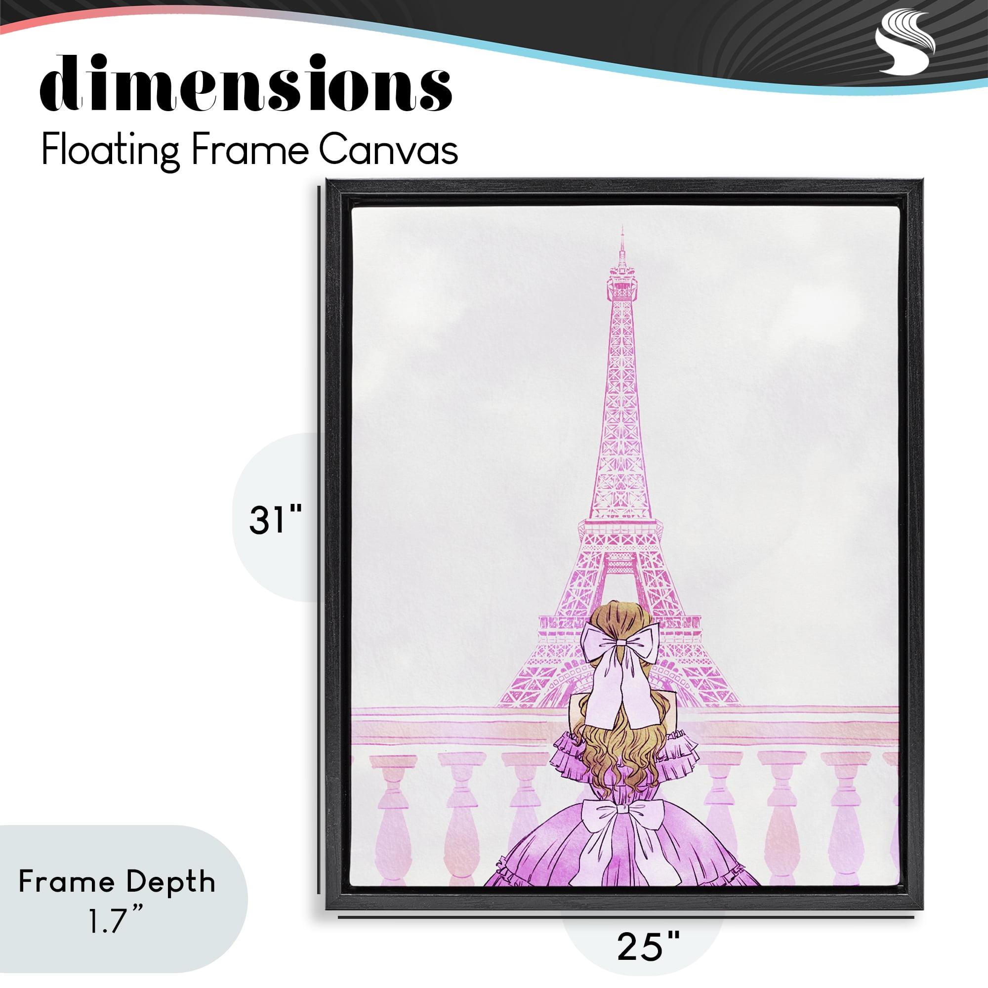 Stupell Industries Pink Gown & Eiffel Tower Black Framed Floater Canvas Wall Art, design by Ziwei Li