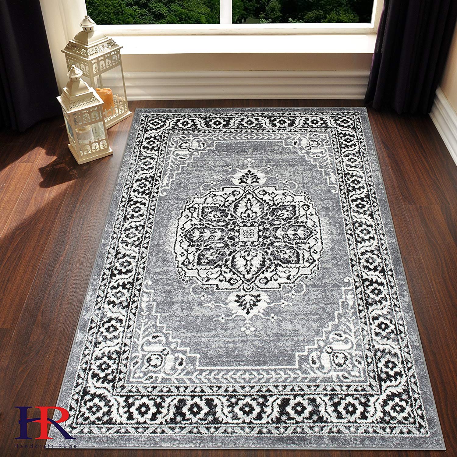 Gray Ivory Charcoal Faded Oriental Distressed Area Rug Vintage Persian Area Rug Abstract