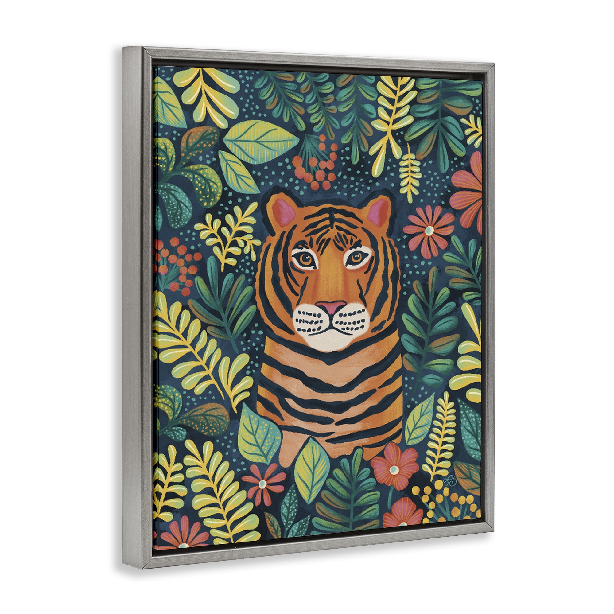 Stupell Industries Exotic Leaf Pattern Tiger Gray Framed Floater Canvas Wall Art, design by Lisa R Dumm