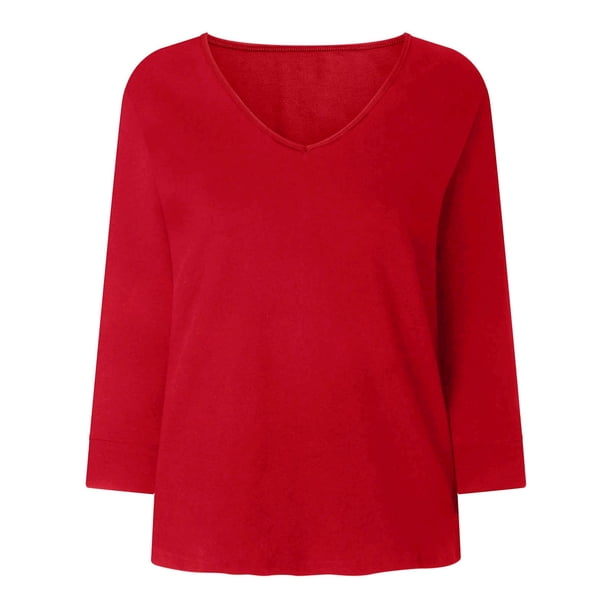 Pntutb Blusa de manga larga con cuello en V para mujer Pntutb Pntutb-5371