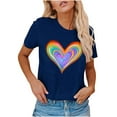 thumbnail image 2 of USSUMA Womens Summer Tops and Blouses Trendy Crewneck Rainbow Love Heart Print T-Shirts for Women Dressy Casual Short Sleeve Basic Cute Graphic Shirt Tunics Plus Beach, 2 of 8