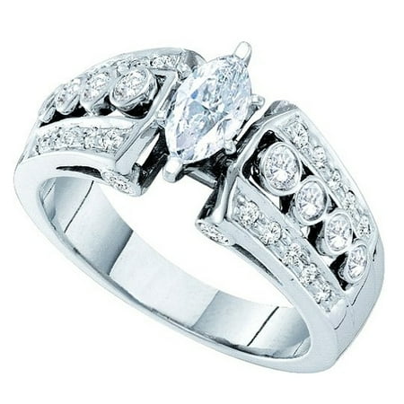 Dazzlingrock Collection 1.00 Carat (ctw) 14K Round & Marquise Cut Diamond Ladies Bridal Engagement Ring 1 CT, White Gold