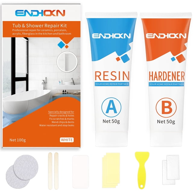 Kit de reparación de baño Endhokn, porcelana esmaltada y acrílico, blanco