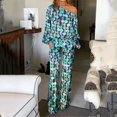 thumbnail image 2 of Conjunto de dos piezas de verano para mujer, conjunto informal de falda con hombros descubiertos y mangas largas tipo farol, traje con estampado de moda para mujer, 2 of 6
