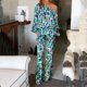 thumbnail image 2 of Conjunto de dos piezas de verano para mujer, conjunto informal de falda con hombros descubiertos y mangas largas tipo farol, traje con estampado de moda para mujer, 2 of 6
