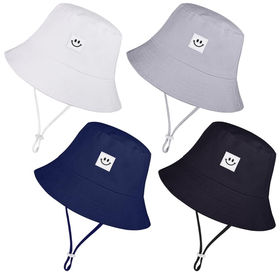 Cooraby 4 Pack Baby Sun Hat Breathable Smile Bucket Hat Toddler Sun Protective Bucket Hat Adjustable Cap for Baby Girl Boy